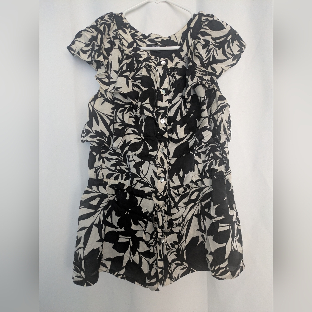 Alfani Monochrome Leaf Print Blouse